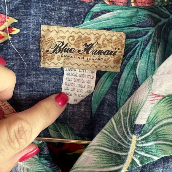 blue Hawaiian Floral Hawaiian short sleeve Shirt tropical parrots mens sz med - Picture 2 of 5